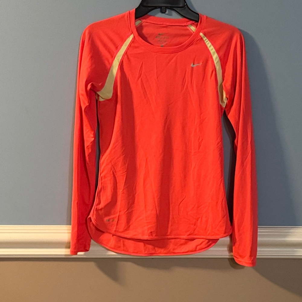 Nike Bright Orange Long Sleeve Women's Dri-Fit Top size small